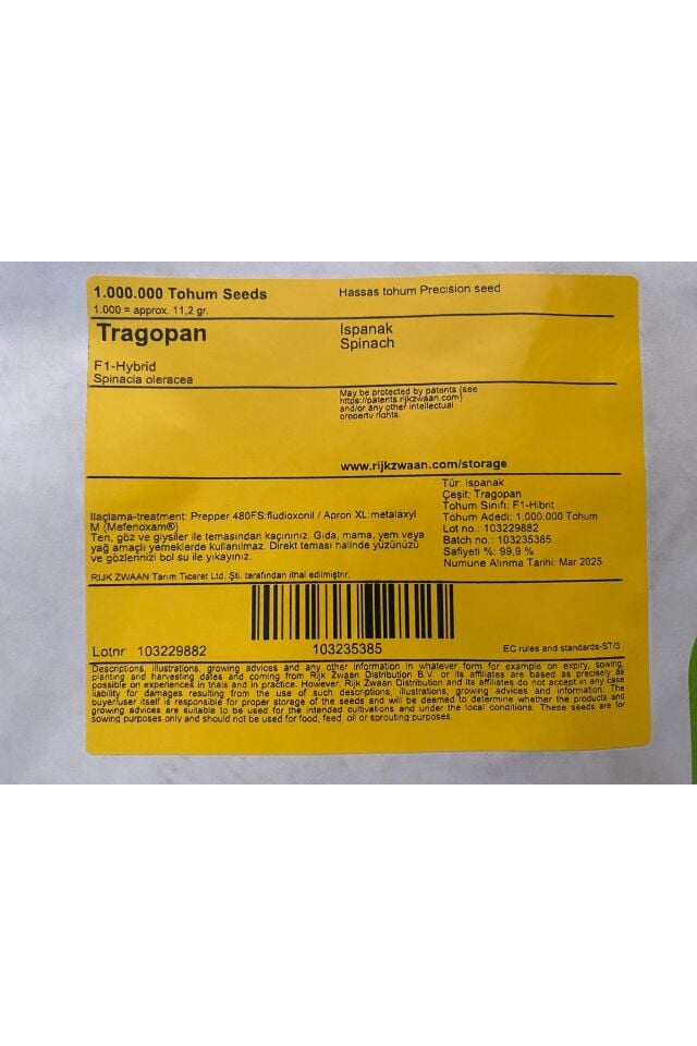 ithal ıspanak tohumu TRAGOPAN RZ F1 (51-185) 250 gr