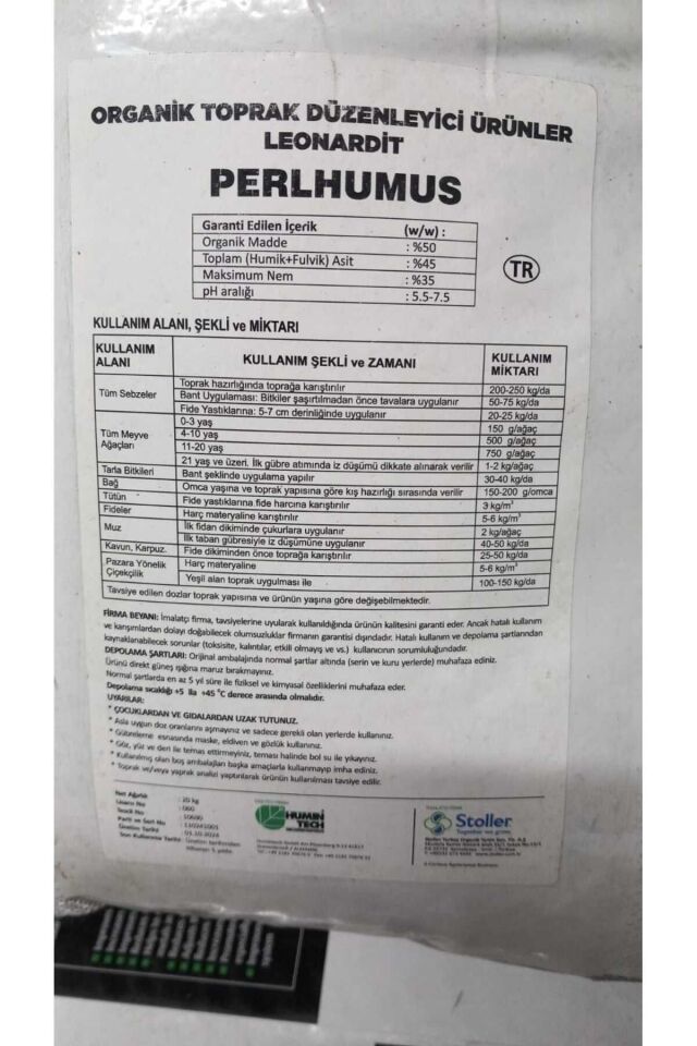 Perlhumus Organik Toprak Düzenleyici Hümikasit 20kg