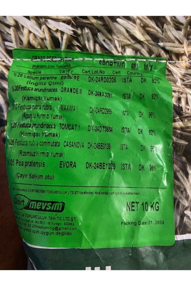 Çim Tohumu Spor Alan Çimi, Basmaya Dayanıklı Çim, Kaliteli 1 Kg Çim Tohumu