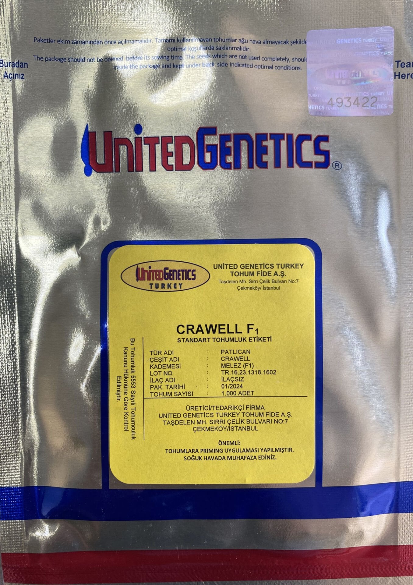 CRAWELL F1 Patlıcan Tohumu 1000 Çk/Pk