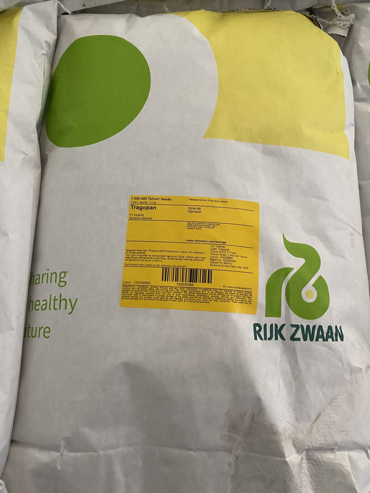 ithal ıspanak tohumu TRAGOPAN RZ F1 (51-185) 1.000.000 adet/paket